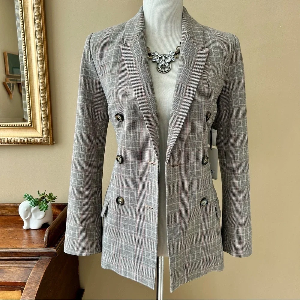 Lini Bloomingdale's Double Breasted Olivia Glen Plaid Blazer Houndstooth XS NWT